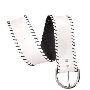 Melamed White Leather Black Suede Wide Buckle Belt Contrast stitch M‎